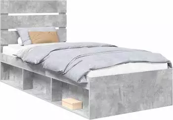 vidaXL Bettrahmen mit Kopfteil Beton 90 x 200 cm Massives Kiefernholz (3411787)