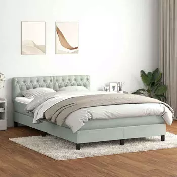 vidaXL Boxspringbett mit Matratze & LED Hellgrau 160x220 cm Samt (3317223)