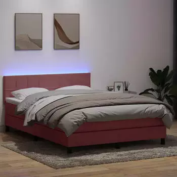 vidaXL Boxspringbett mit Matratze & LED Rosa 140x210 cm Samt (3316886)