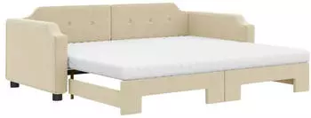 vidaXL Tagesbett Ausziehbar mit Matratzen Creme 100x200 cm Stoff (3197661)
