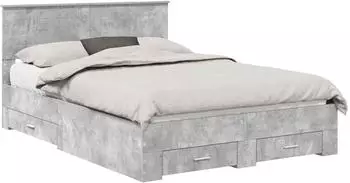 vidaXL Bettrahmen mit Kopfteil Beton Grau 150 x 200 cm Holzwerkstoff (3408250)