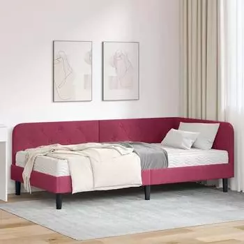 vidaXL Eckbettgestell mit Matratze Weinrot 90 x 190 cm Samt (3394148)