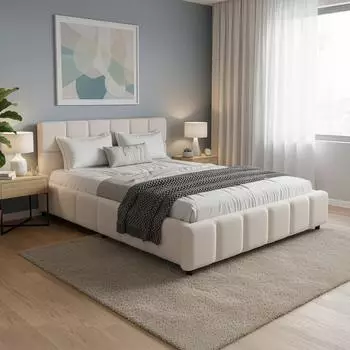 Juskys Polsterbett Florenz Bubble Design Bouclé 140 x 200 cm creme