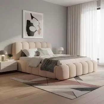 Juskys Polsterbett Catania Bubble Design Boucl&eacute; 140 x 200 cm beige