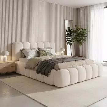 Juskys Polsterbett Catania Bubble Design Boucl&eacute; 140 x 200 cm creme