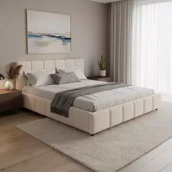 Juskys Polsterbett Florenz Bubble Design Bouclé 180 x 200 cm creme