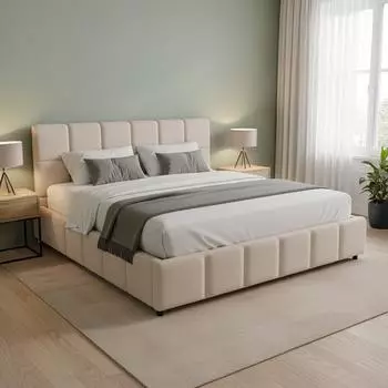 Juskys Polsterbett Florenz Bubble Design Bouclé 180 x 200 cm beige