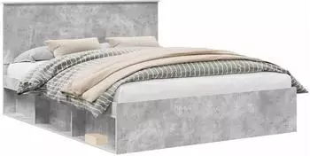 vidaXL Bettrahmen mit Kopfteil Beton 160 x 200 cm Massives Kiefernholz (3410986)