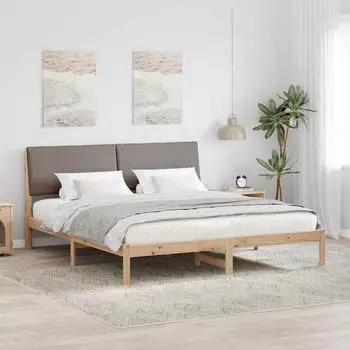 vidaXL Bettgestell Braun und Taupe 200 x 200 cm Massivholz Kiefer (3394361)