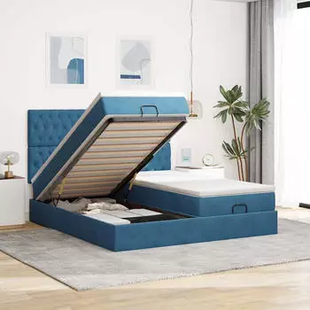 vidaXL Ottoman-Bett mit Matratzen Dunkelblau 160x200 cm Samt (3313788)