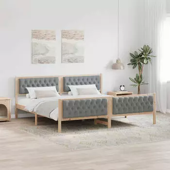 vidaXL Bettrahmen Hellgrau 200 x 200 cm Massives Kiefernholz (3394268)