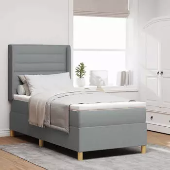 vidaXL Boxspringbett mit Matratze Hellgrau 90 x 200 cm Stoff (3343609)