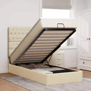 vidaXL Ottoman-Bett mit Matratze Creme 100x200 cm Stoff (3313221)