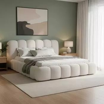 Juskys Polsterbett Catania Bubble Design Bouclé 180 x 200 cm creme