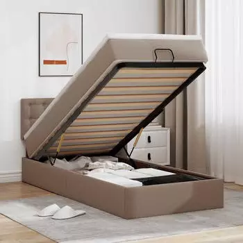vidaXL Ottoman-Bett mit Matratze Cappuccino-Braun 90x200 cm Kunstleder (3311287)