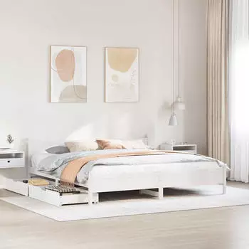 vidaXL Massivholzbett ohne Matratze Weiß 180x200 cm Kiefernholz (3309762)