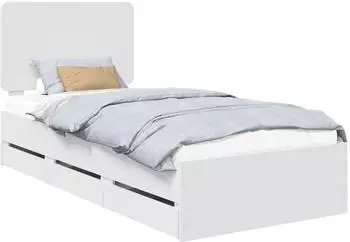 vidaXL Bettrahmen mit Schubladen Wei&szlig; 90 x 190 cm Ingenieurs Holz (3412630)