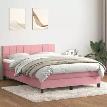 vidaXL Boxspringbett mit Matratze Rosa 160x210 cm Samt (3316220)