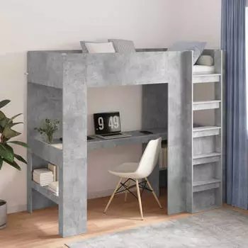 vidaXL Etagenbettgestell mit Schreibtisch Beton Grau 80 x 200 cm (3410446)