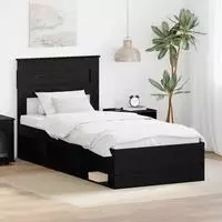 vidaXL Bettrahmen Uni Schwarz 75 x 190 cm Massives Kiefernholz