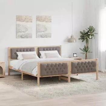 vidaXL Bettrahmen mit Kopfteil Taupe 160 x 200 cm Massives Kiefernholz (3394281)