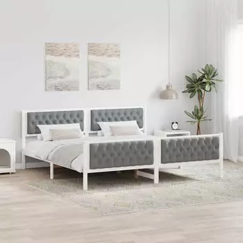 vidaXL Bettrahmen Hellgrau 200 x 200 cm Massives Kiefernholz (3394272)