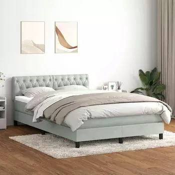 vidaXL Boxspringbett mit Matratze Hellgrau 160x210 cm Samt (3316503)
