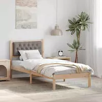 vidaXL Bettrahmen mit Kopfteil Taupe 90 x 200 cm Massives Kiefernholz