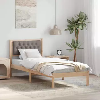 vidaXL Bettrahmen mit Kopfteil Taupe 90 x 200 cm Massives Kiefernholz (878217)