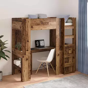 vidaXL Etagenbettgestell mit Schreibtisch Altholz 75 x 190 cm (3410433)