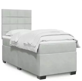 vidaXL Boxspringbett mit Matratze Hellgrau 180x200 cm Samt (3290984)