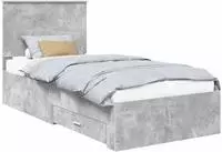 vidaXL Bettrahmen mit Schubladen Beton Grau 90 x 190 cm Holzwerkstoff