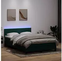 vidaXL Boxspringbett mit Matratze & LED Dunkelgr&uuml;n 160x220 cm Samt