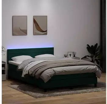 vidaXL Boxspringbett mit Matratze & LED Dunkelgrün 160x220 cm Samt (3317034)