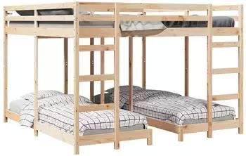 vidaXL Dreifach Etagenbettrahmen Natur 80 / 200 x 200 cm (3414558)