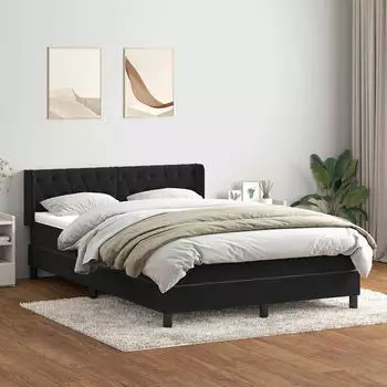 vidaXL Boxspringbett mit Matratze Schwarz 160x210 cm Samt (3318371)