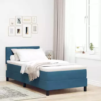 vidaXL Boxspringbett mit Matratze Dunkelblau 90 x 200 cm Samt (3339216)