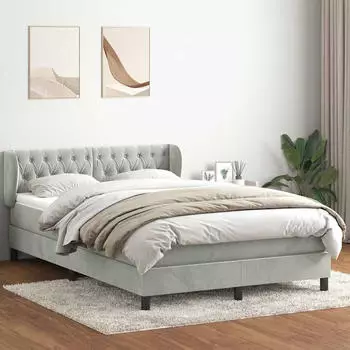 vidaXL Boxspringbett mit Matratze Hellgrau 160x220 cm Samt (3317823)