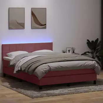 vidaXL Boxspringbett mit Matratze & LED Rosa 140x220 cm Samt (3316934)