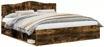 vidaXL Bettrahmen Geräucherte Eiche 200 x 200 cm Massives Kiefernholz (3412857)