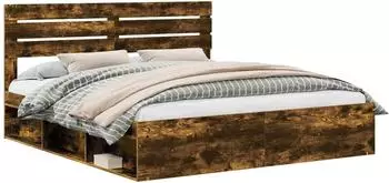 vidaXL Bettrahmen Geräucherte Eiche 200 x 200 cm Massives Kiefernholz (3411379)