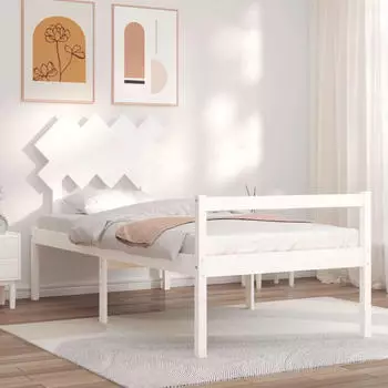 vidaXL Seniorenbett mit Kopfteil Weiß Massivholz (3195512)