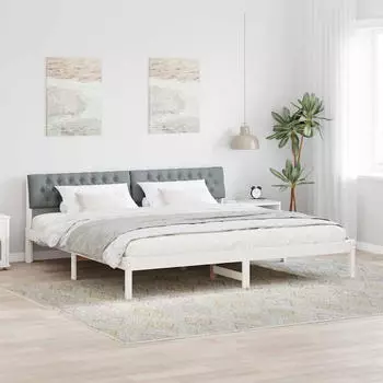 vidaXL Bettgestell Weiß und Hellgrau 200 x 200 cm Massivholz Kiefer (3394342)
