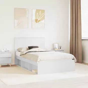 vidaXL Bettrahmen mit Kopfteil Wei&szlig; 120 x 200 cm Massives Kiefernholz (3409381)