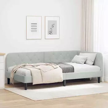 vidaXL Eckbettgestell mit Kopfteil Hellgrau 100 x 200 cm Samt (42016616)