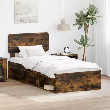 vidaXL Bettrahmen Geräucherte Eiche 90 x 200 cm Massives Kiefernholz (3412127)