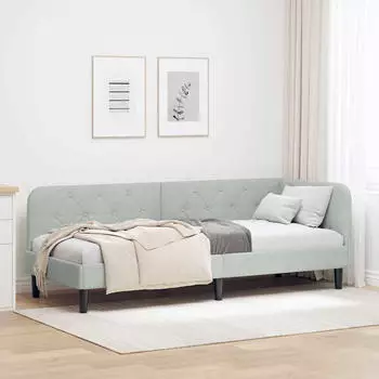 vidaXL Eckbettgestell mit Kopfteil Hellgrau 80 x 200 cm Samt (42016586)