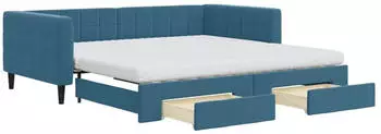 vidaXL Tagesbett Ausziehbar mit Schubladen Blau 100x200 cm Samt (3196769)