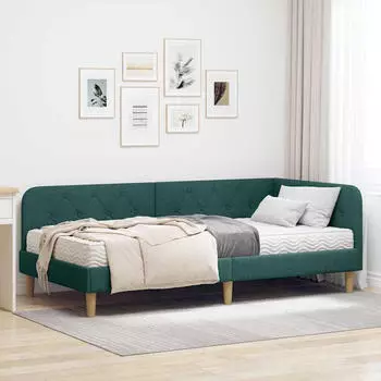 vidaXL Eckbettgestell mit Matratze Dunkelgr&uuml;n 90 x 200 cm Stoff (3394121)