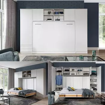 QMM TraumMöbel HB 140x200cm horizontal mit zwei Schränken hochglanz-weiß